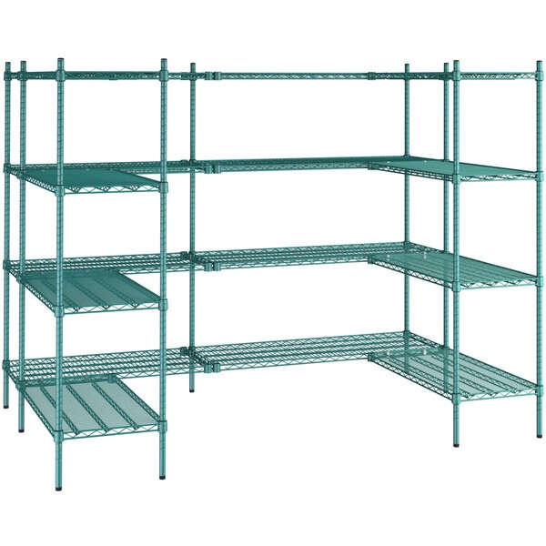 Regency NSF Green Epoxy 7' Wide Walk-In 4-Tier Shelving Unit Kit with S-Hooks