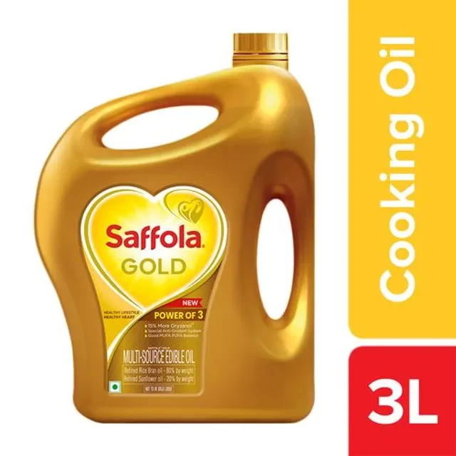 Saffola Gold - Refined Cooking Oil, Blend Of Rice Bran & Sunflower Oil, Helps Keeps Heart Healthy